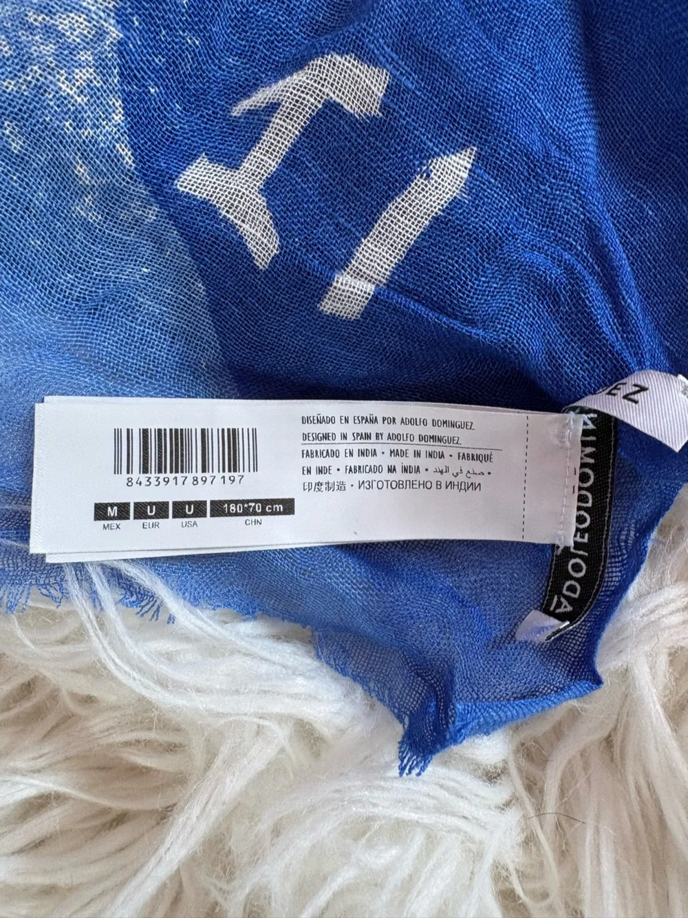 Adolfo Dominguez Linen Modal Blue Ombre Letter Scarf